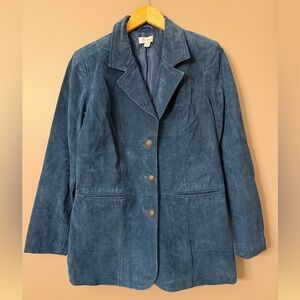 D&Co Womens Genuine Leather Suede Blazer Jacket Blue Size Small